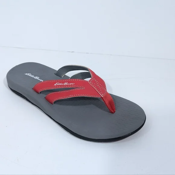 Eddie Bauer Women Flip Flops sz 7 Red Faux Leather Sandals Toe Post beach - Picture 2 of 10